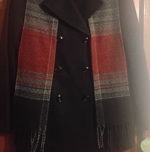 London Fog Black Peacoat With Scarf New With Tags